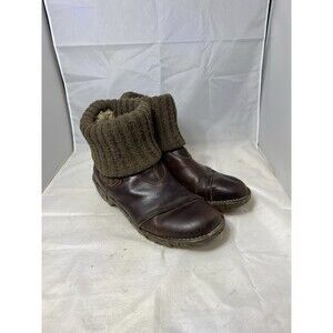 El Naturalista Mens 8 Yggdrasil Brown Leather Knitted Fold Over Cuff Boots